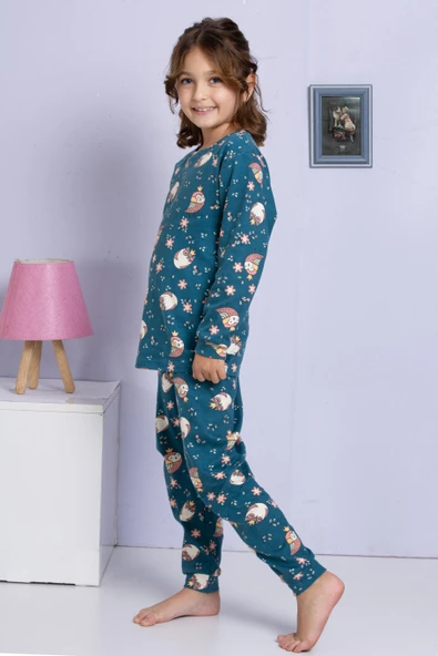 Kız Çocuk Baykuş Desenli Uzun Kollu Pijama Takımı - Resim 5