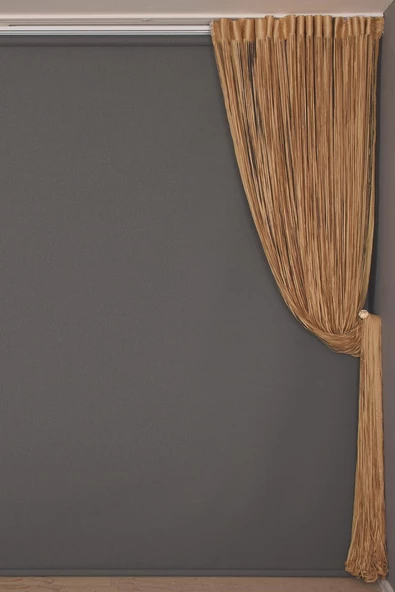 DÜZ İP GOLD RENK EN 100 CM BOY 280 CM HAZIR DÜĞMELERİ DİKİLMİŞ İP PERDE - Resim 6