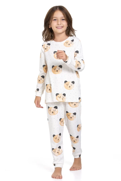 Kız Çocuk Kedi Desenli Uzun Kollu Pijama Takımı