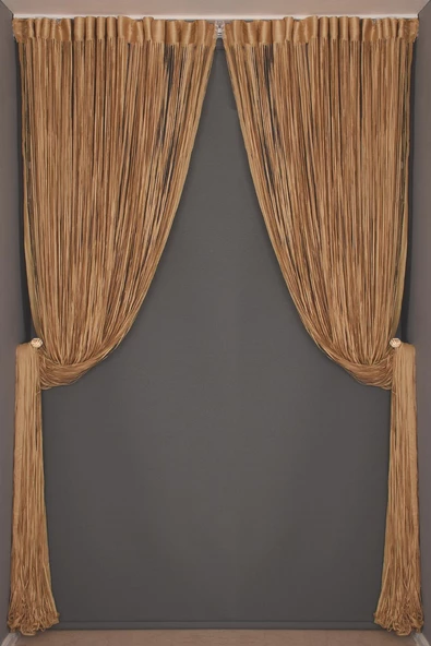 DÜZ İP GOLD RENK EN 100 CM BOY 280 CM HAZIR DÜĞMELERİ DİKİLMİŞ İP PERDE - Resim 7