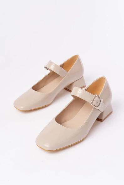 ST-006 Bej Rugan Günlük 4 cm Topuklu Bayan Ayakkabı - 3