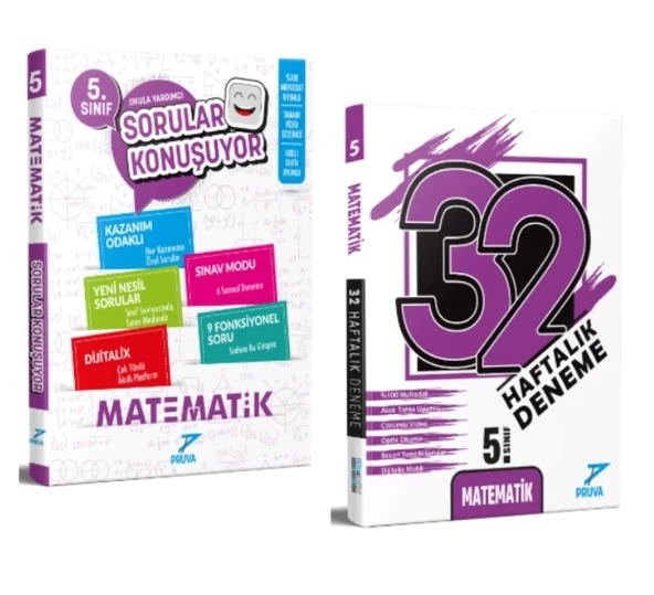 PRUVA AKADEMİ YAYINLARI 5.SINIF+MATEMATİK SORULAR KONUŞUYOR+32 HAFTA MATEMATİK DENEME
