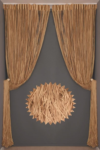 DÜZ İP GOLD RENK EN 100 CM BOY 280 CM HAZIR DÜĞMELERİ DİKİLMİŞ İP PERDE - Resim 8