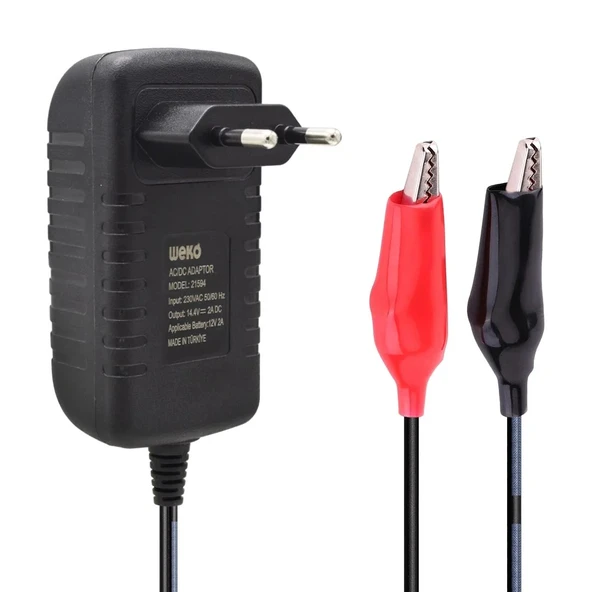 12V 1A Akü Şarj Cihazı Adaptörü Maşalı TÜM Akülü Arabalara Uyumlu   0970