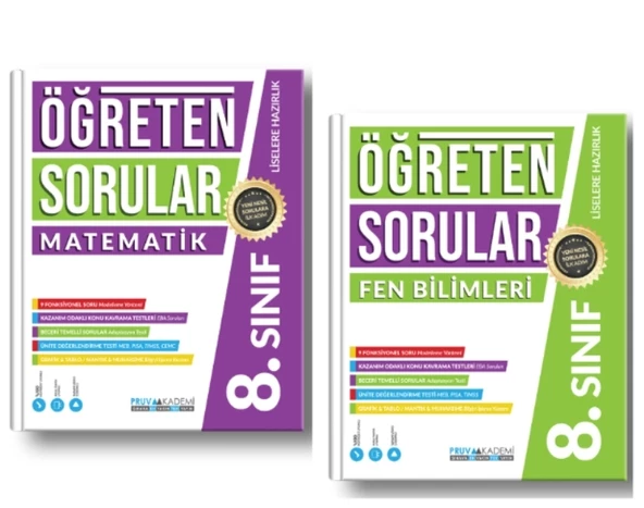 PRUVA AKADEMİ YAYINLARI 8.SINIF ÖĞRETEN SORULAR MATEMATİK + FEN BİLİMLERİ