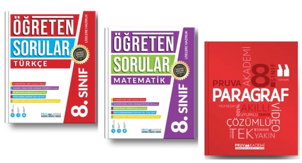 PRUVA AKADEMİ YAYINLARI 8.SINIF ÖĞRETEN SORULAR TÜRKÇE + MATEMATİK + PARAGRAF SORU BANKASI ürün görseli