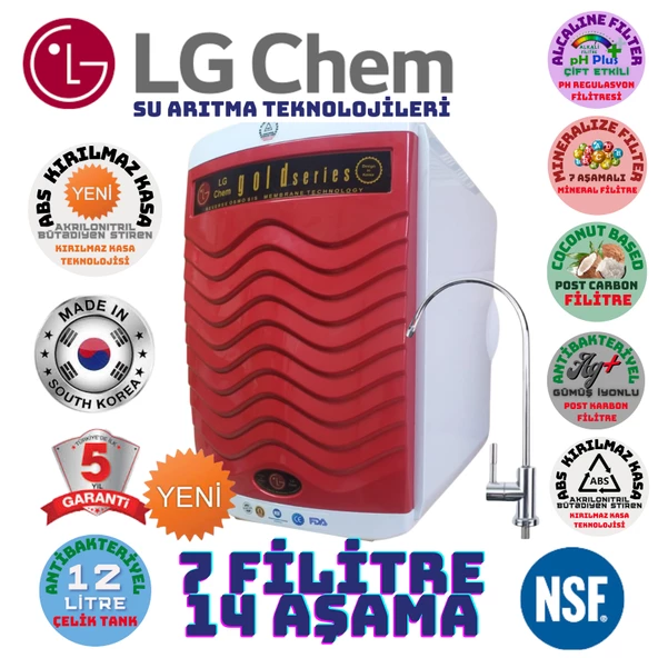 LG Chem GOLD BEYAZ KIRMIZI  12 LİTRE 7 FİLTRE 14 AŞAMA SU ARITMA CİHAZI