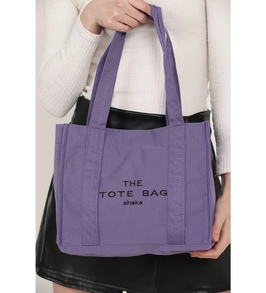 Lila U45 Çıt Çıt Kapatmalı The Tote Bag İşlemeli Kanvas Kumaş Günlük Kadın Kol ve Omuz Çantası 25x30 - 2