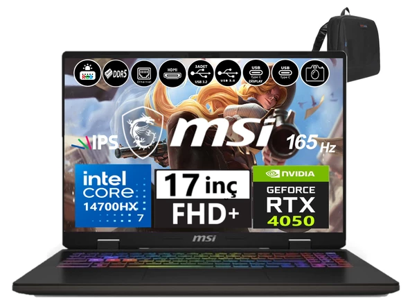 Msı Nb Sword 17 Hx Intel Core I7-14700HX 64GB Ddr5 4tb SSD 6GB/RTX4050 105W WINDOWS11HOME 17" 165Hz Fhd+ Taşınabilir Bilgisayar SWB14VEKG-053XTR36+WEBLEGELSINÇANTA