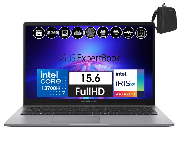 Asus Expertbook P1 P1503 Intel Core I7-13700H 96GB Ddr5 2tb SSD Freedos 15.6 Fhd Taşınabilir Bilgisayar EXP1503CVAI716512S0D39+ZETTAÇANTA - 1