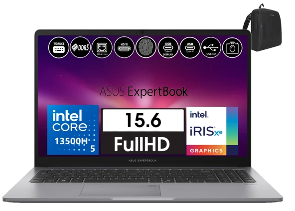 Asus Expertbook P1 P1503 Intel Core I5-13500H 96GB Ddr5 512GB SSD WINDOWS11HOME 15.6 Fhd Taşınabilir Bilgisayar EXP1503CVAI58512S0H37+ZETTAÇANTA
