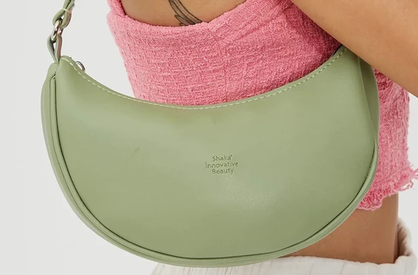Mint Yeşil Shk26 Tek Bölmeli Suni Deri El ve Omuz Çantası U:12 E:26 G:6 cm