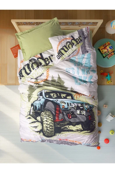Cottonbox Junior Tek Kişilik Lastikli Çarşaflı Nevresim Takımı Adventure Yeşil