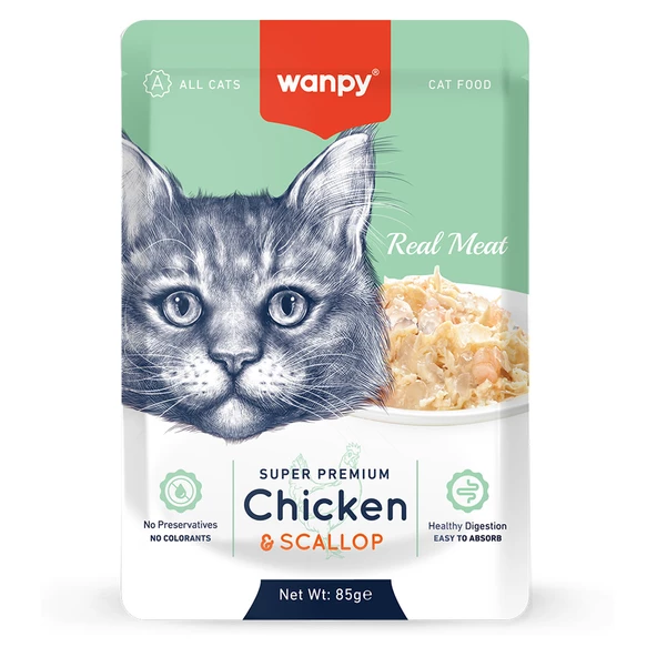 Wanpy 85 gr Pouch Tavuklu & Deniz Taraklı Yaş Kedi Maması 12 Adet