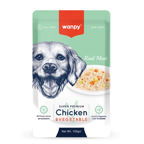 Wanpy 100g Pouch Tavuk&Sebze Yaş Köpek Maması 12 Adet