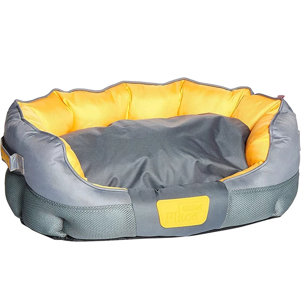 8264 Kanvas Kumaş Kedi Köpek Yatağı Gri-Turuncu M