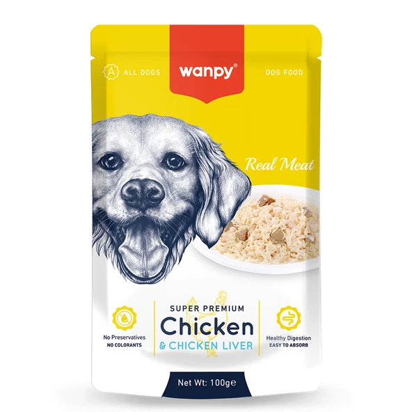 Wanpy 100g Pouch Tavuk&Ciğer Yaş Köpek Maması 12 Adet