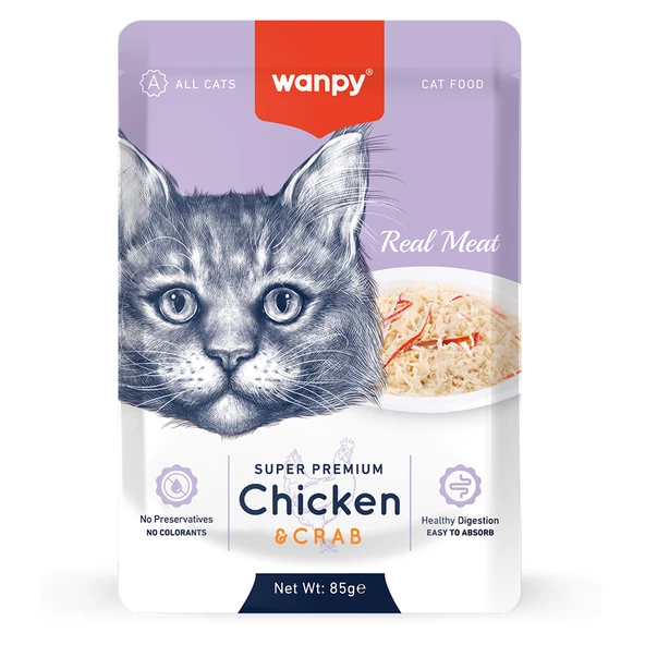 Wanpy 85 gr Pouch Tavuklu & Yengeçli Yaş Kedi Maması 12 Adet - Resim 2