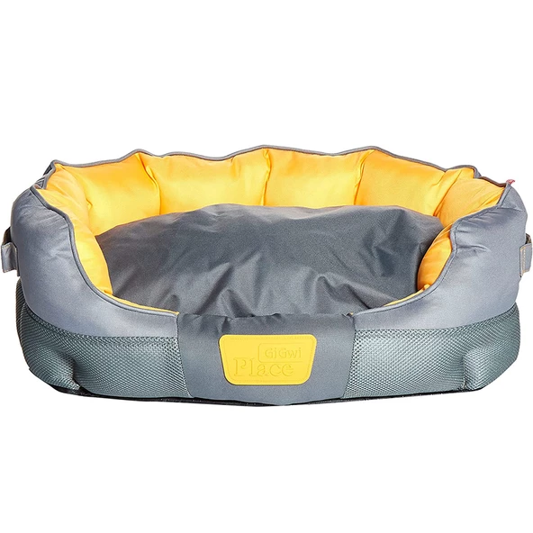 8264 Kanvas Kumaş Kedi Köpek Yatağı Gri-Turuncu M - 2