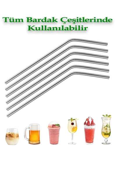 Ayver 4'Lü Paslanmaz Metal Pipet Ve Temizlik Fırçası Tekrar Kullanılabilir Sunum Ürünleri Mutfak Kokteyl - 8