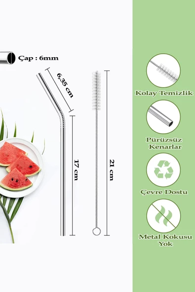Ayver 4'Lü Paslanmaz Metal Pipet Ve Temizlik Fırçası Tekrar Kullanılabilir Sunum Ürünleri Mutfak Kokteyl - 6