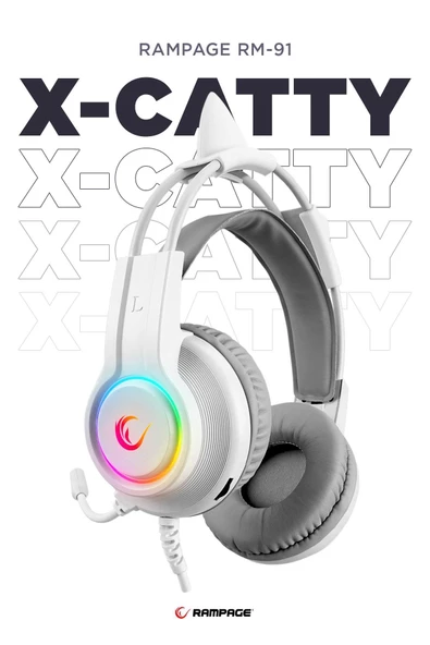 Rampage RM-K91 X-CATTY USB 7.1 RGB Beyaz Kulak Üstü Oyuncu Kulaklığı - 5