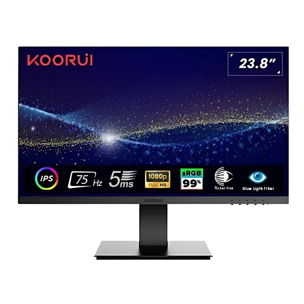 Koorui 23.8" 24N1 IPS 5ms 75Hz HDMI, VGA VESA 1080p Gaming Siyah Monitör