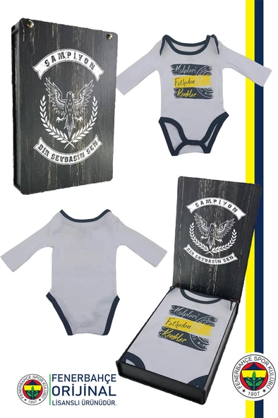 Fenerbahçe Orijinal Lisanslı Kalpleri Fetheden Renkler Bebek Body Zıbın Hediyelik Ahşap Kutulu - 7