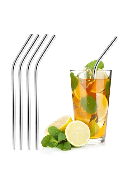 Ayver 4'Lü Paslanmaz Metal Pipet Ve Temizlik Fırçası Tekrar Kullanılabilir Sunum Ürünleri Mutfak Kokteyl - 5