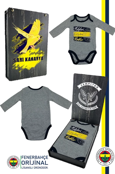 Fenerbahçe Orijinal Lisanslı Kalpleri Fetheden Renkler Bebek Body Zıbın Hediyelik Ahşap Kutulu