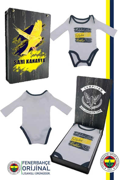 Fenerbahçe Orijinal Lisanslı Kalpleri Fetheden Renkler Bebek Body Zıbın Hediyelik Ahşap Kutulu - 7