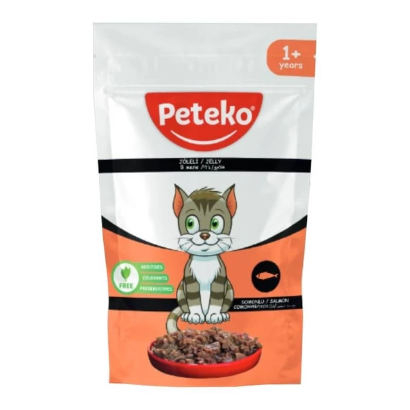 PETEKO 24 ADET JÖLELİ PARÇA ETLİ YETİŞKİN KEDİ YAŞ MAMASI SOMONLU 85 GRAM