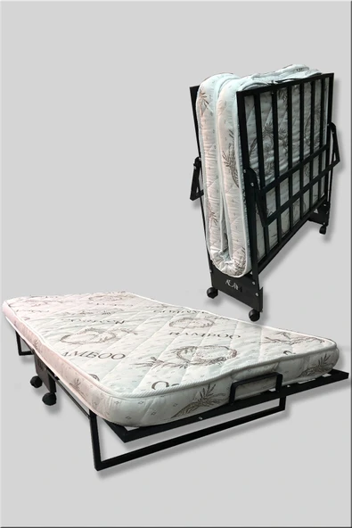 adımshops Katlanır Yatak, Karyola 90x190 Cm Katlanabilir Somya Tek Kişilik Katlanır Yatak(YATAK DAHİL)