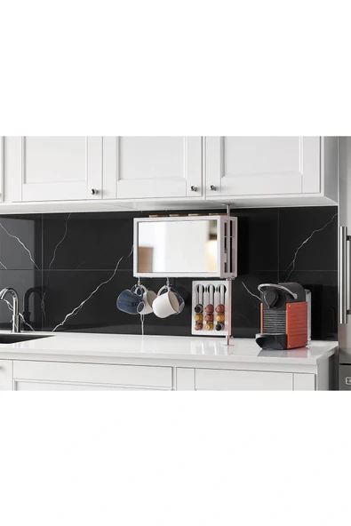 Baharat, Kapsul Nespresso, Bardak ve Mutfak Aksesuarları Düzenleyici Organizer Şık Ayna Kahve köşe - Resim 3