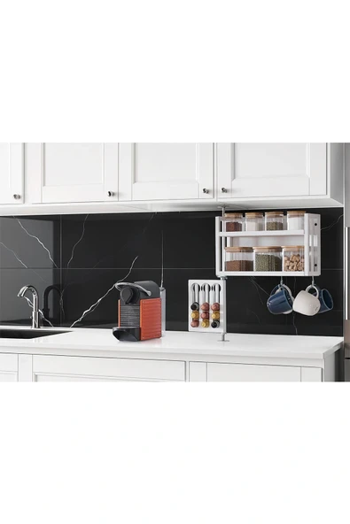 Baharat, Kapsul Nespresso, Bardak ve Mutfak Aksesuarları Düzenleyici Organizer Şık Ayna Kahve köşe - Resim 2