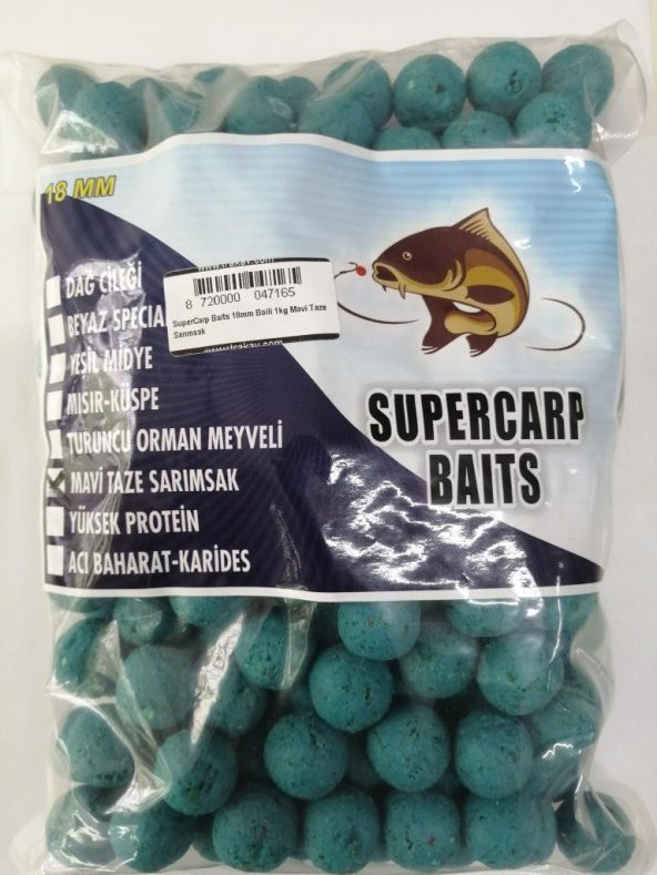 SuperCarp Baits 18mm Boili 1kg Mavi Taze Sarımsak