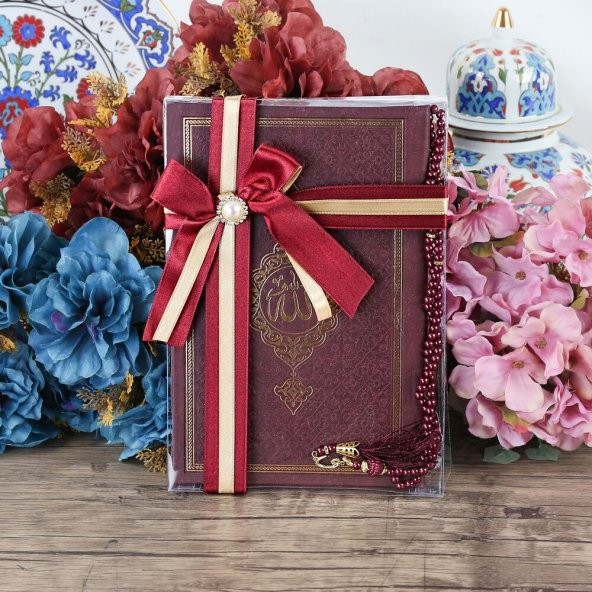 Anneler Günü Hediyesi Termo  Yasin Kitabı, İnci Tesbihli Set-Bordo - 4