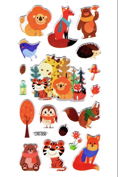 Sticker Kabartmalı Stiker Defter, Planlayıcı Etiket (LRI006) - 17X9 cm - Hayvanlar Alemi