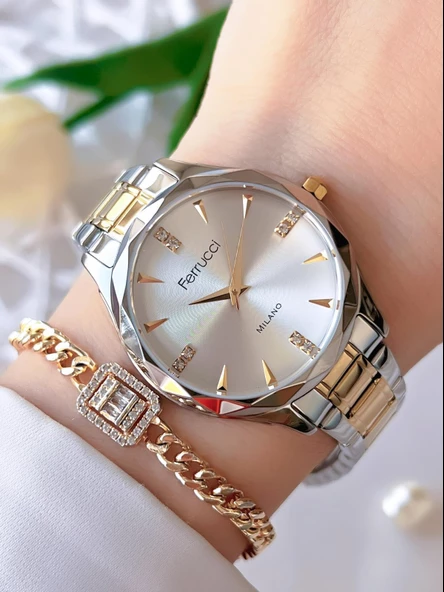 Ferrucci Kadın Kol Saati+Bileklik Özel Seri Çelik Kordon Kararma Renk Atma Yapmaz BİLEKTE.F.07.05 ürün görseli