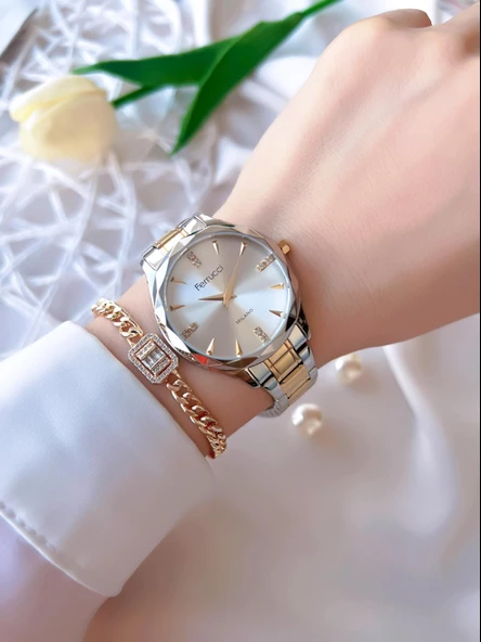 Ferrucci Kadın Kol Saati+Bileklik Özel Seri Çelik Kordon Kararma Renk Atma Yapmaz BİLEKTE.F.07.05 - Resim 2