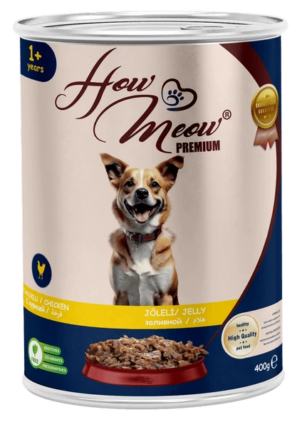 HOW MEOW 12 ADET JÖLELİ PARÇA ETLİ YETİŞKİN KÖPEK YAŞ MAMASI TAVUKLU 400 GRAM