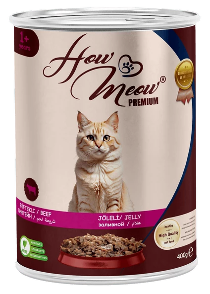 HOW MEOW 12 ADET JÖLELİ PARÇA ETLİ YETİŞKİN KEDİ YAŞ MAMASI BİFTEKLİ 400 GRAM