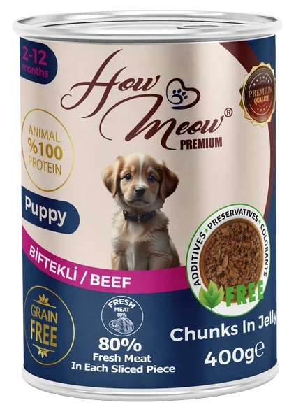 HOW MEOW 12 ADET PATE YAVRU KÖPEK YAŞ MAMASI BİFTEKLİ 400 GRAM - 3