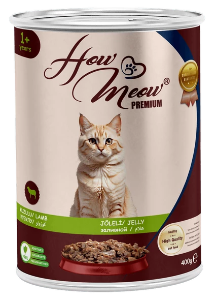 HOW MEOW 12 ADET JÖLELİ PARÇA ETLİ YETİŞKİN KEDİ YAŞ MAMASI KUZULU 400 GRAM