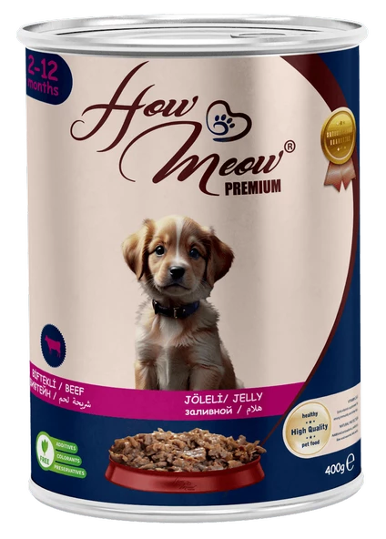 HOW MEOW 12 ADET PATE YAVRU KÖPEK YAŞ MAMASI BİFTEKLİ 400 GRAM