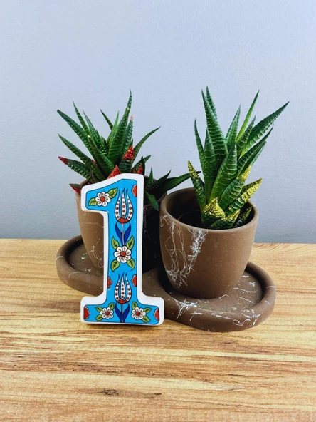DeepCraft Büyük Boy Lale Desenli Seramik Kapı Numarası, Kişiselleştirilmiş Dekoratif Kapı Numara No.1 - 3