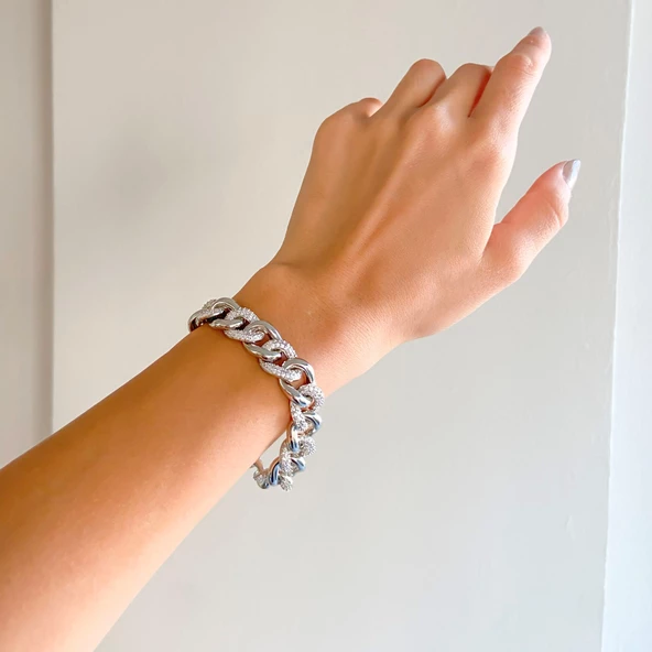 BZ 316L Çelik zirkon Taşlı Figaro Bileklik BLK-950 - 2