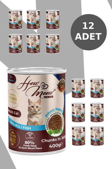 HOW MEOW 12 ADET JÖLELİ PARÇA ETLİ YETİŞKİN KEDİ YAŞ MAMASI BALIKLI - 2