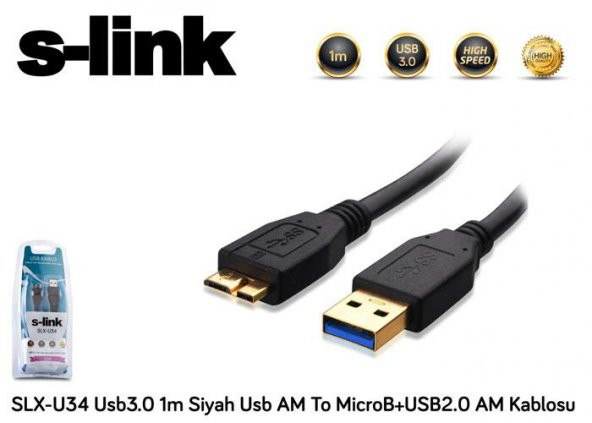 S-link SLX-U34 Usb3.0 1m Harici Disk 2li Data+Şarj Micro Usb Kablosu - 4