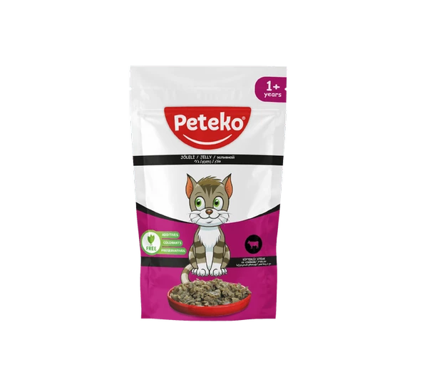 PETEKO 24 ADET JÖLELİ PARÇA ETLİ YETİŞKİN KEDİ YAŞ MAMASI BİFTEKLİ 400 GRAM